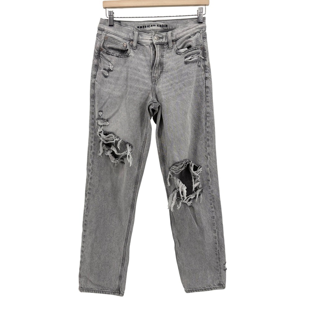 American Eagle‎ Womens 90s Straight Jeans Size 4 Gray Distressed Denim